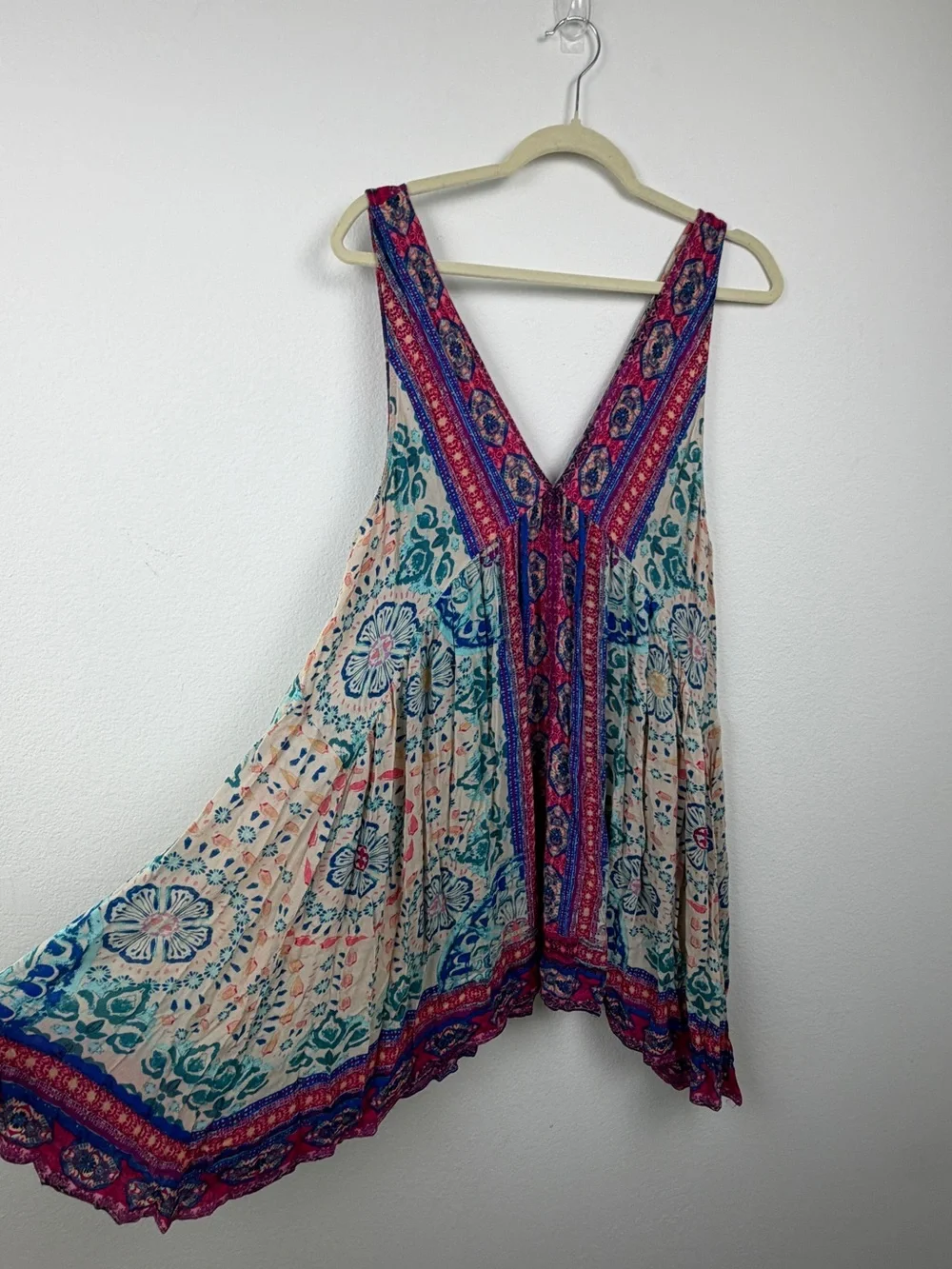 Free People Cream Floral Midi Dress with Blue and Pink Accents - Picture 4 of 7